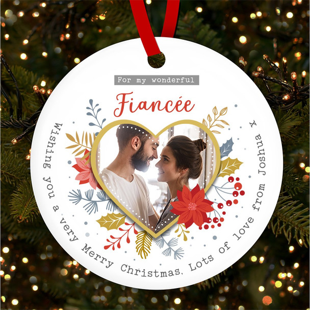 Wonderful Fiancée Gold Heart Photo Custom Christmas Tree Bauble Decoration