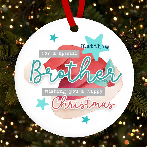 Special Brother Santa Hat Personalised Christmas Tree Ornament Decoration