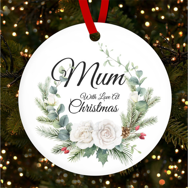 Mum White Winter Pine Personalised Christmas Tree Ornament Decoration