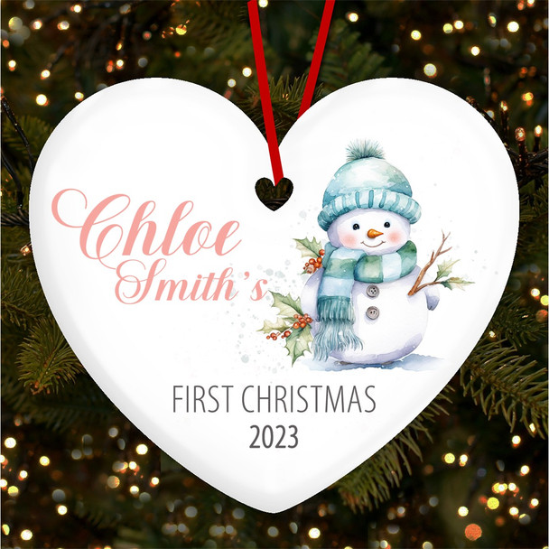 Pink Snowman Baby 1st Personalised Christmas Tree Ornament Decoration