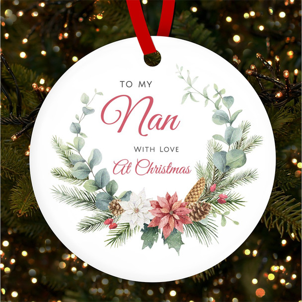 Nan Red Winter Pine Personalised Christmas Tree Ornament Decoration