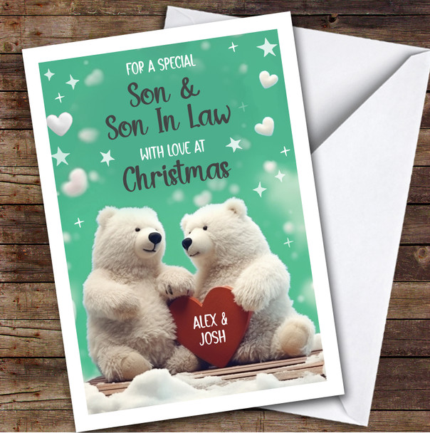 Son & Son In Law Polar Bear Couple Custom Greeting Personalised Christmas Card