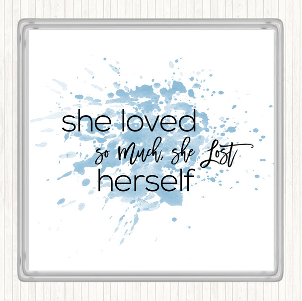 Blue White Lost Herself Inspirational Quote Coaster