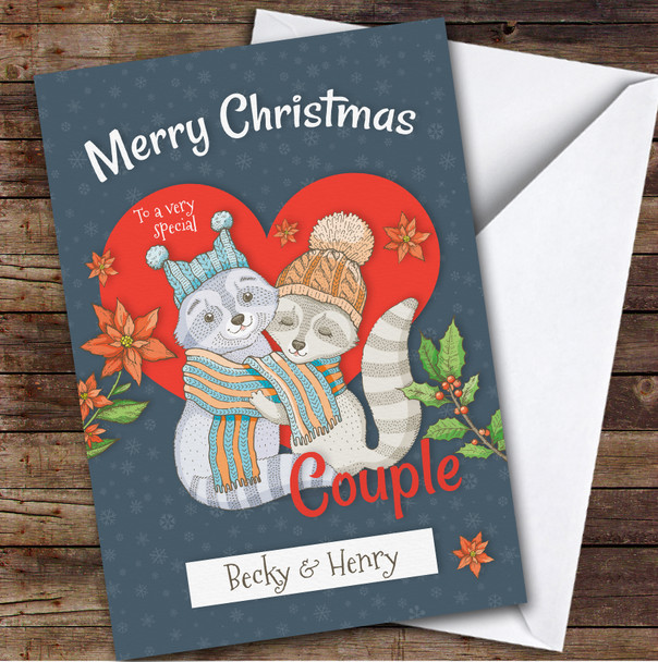 Special Couple Raccoon Couple Custom Greeting Personalised Christmas Card