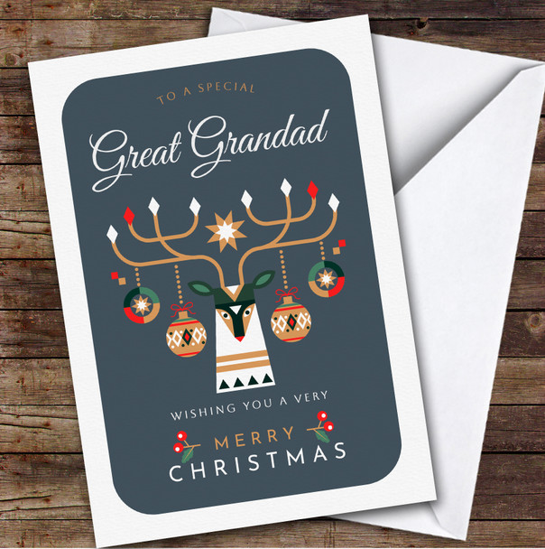 Great Grandad Reindeer Custom Greeting Personalised Christmas Card