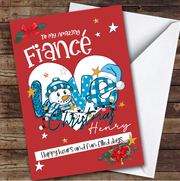 Fiancé Love Snowman Custom Greeting Personalised Christmas Card