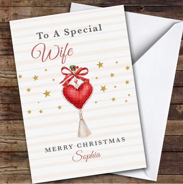 Special Wife Heart Custom Greeting Personalised Christmas Card