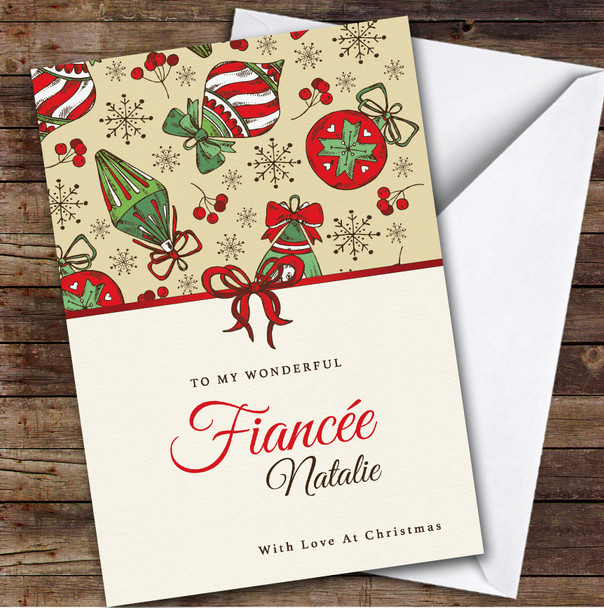 Fiancée Baubles Custom Greeting Personalised Christmas Card