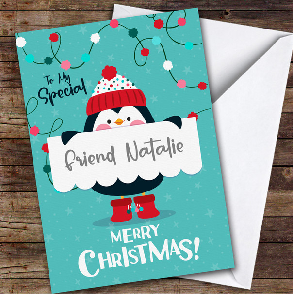 Friend Penguin Custom Greeting Personalised Christmas Card