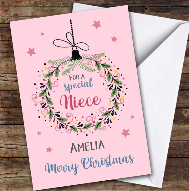 Niece Bauble Custom Greeting Personalised Christmas Card