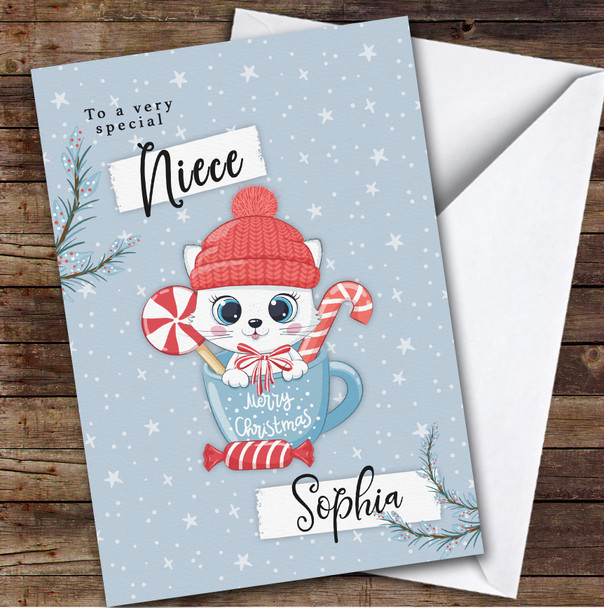Niece Kitten Custom Greeting Personalised Christmas Card