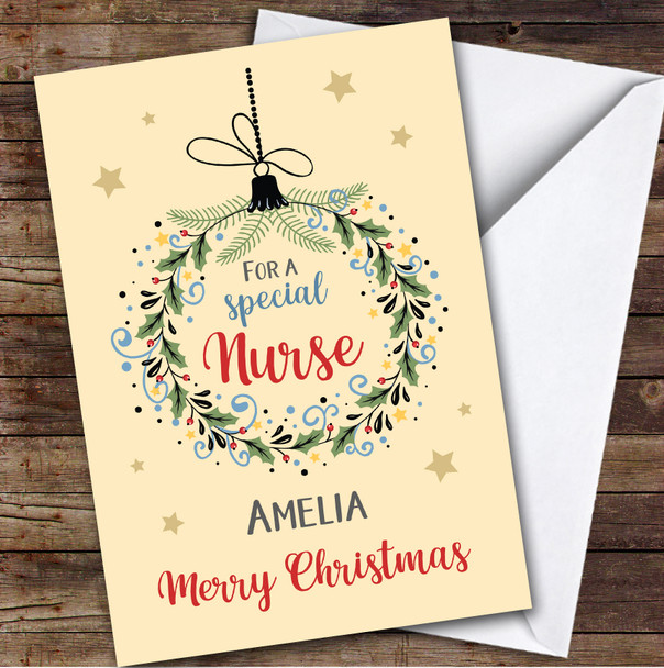 Nurse Bauble Custom Greeting Personalised Christmas Card