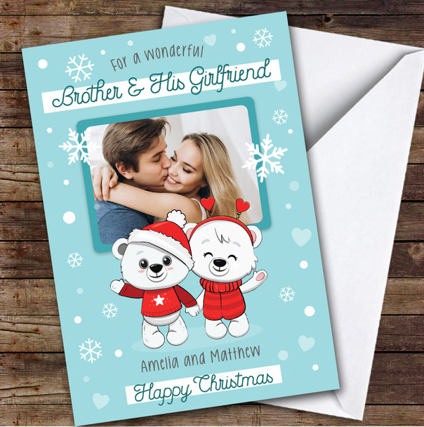 Brother & His Girlfriend Polar Bear Couple Photo Personalised Christmas Card