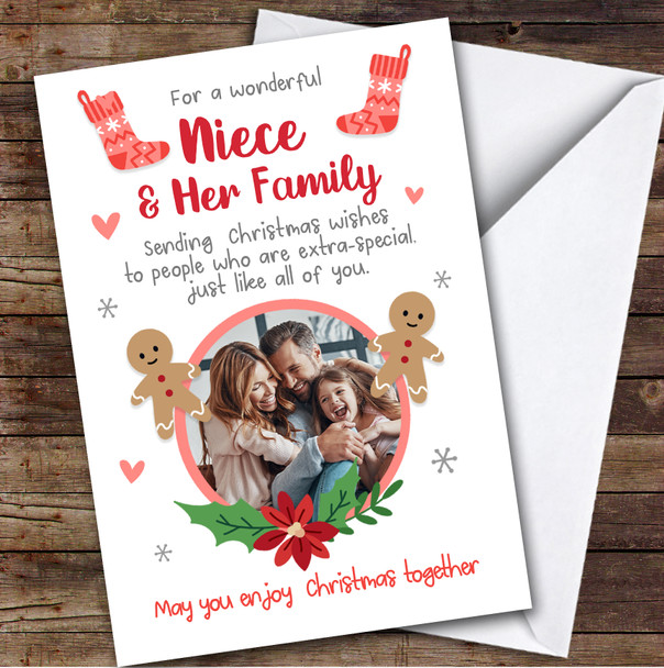 Niece and Her Family Gingerbread Photo Custom Personalised Christmas Card