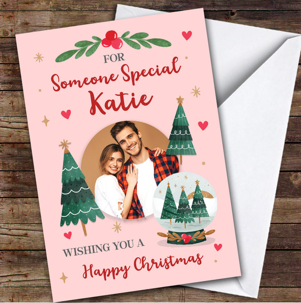 Someone Special Photo Snow Globe Tree Custom Personalised Christmas Card Someone Special Photo Snow Globe Tree Custom Personalised Christmas Card