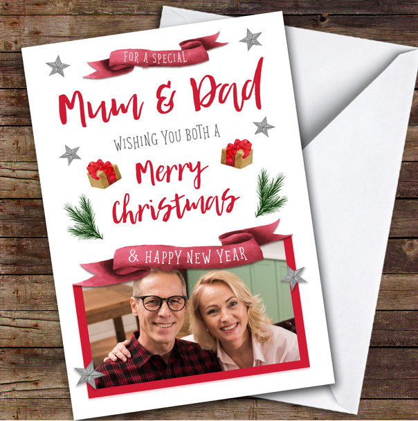 Mum and Dad Merry Gift Photo Custom Greeting Personalised Christmas Card