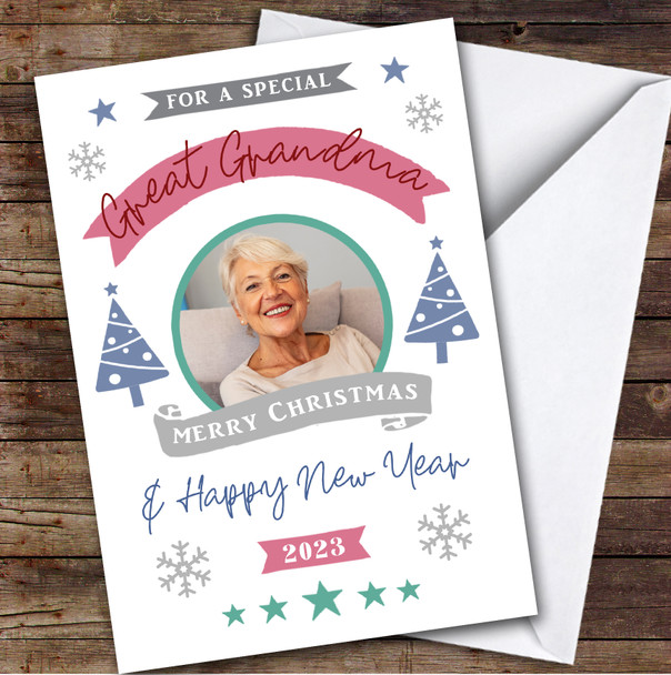 Great Grandma Photo Banner Custom Greeting Personalised Christmas Card