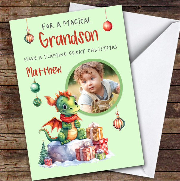 Grandson Dragon Photo Custom Greeting Personalised Christmas Card