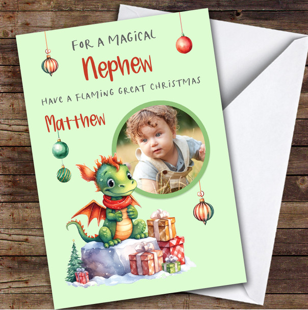 Nephew Dragon Photo Custom Greeting Personalised Christmas Card