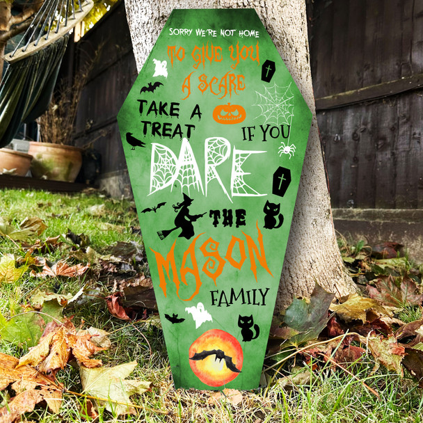 Trick Treaters Help Yourself Take Treat Green Coffin Personalised Halloween Sign