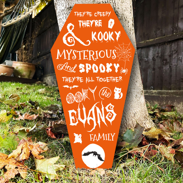 Addams Family Song Kooky Spooky orange Coffin Personalised Decor Halloween Sign