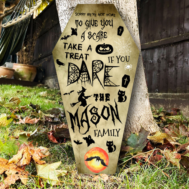 Trick Treaters Help Yourself Take A Treat Coffin Personalised Halloween Sign