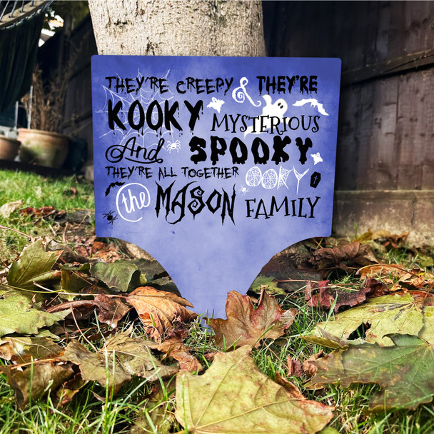 Addams Family Song Kooky Spooky Blue Personalised Garden Stake Halloween Sign