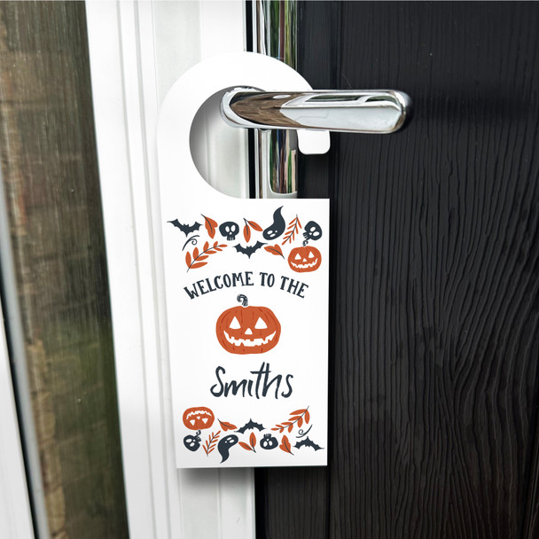 Halloween Pumpkin Family Name Outdoor Decoration Personalised Front Door Hanger