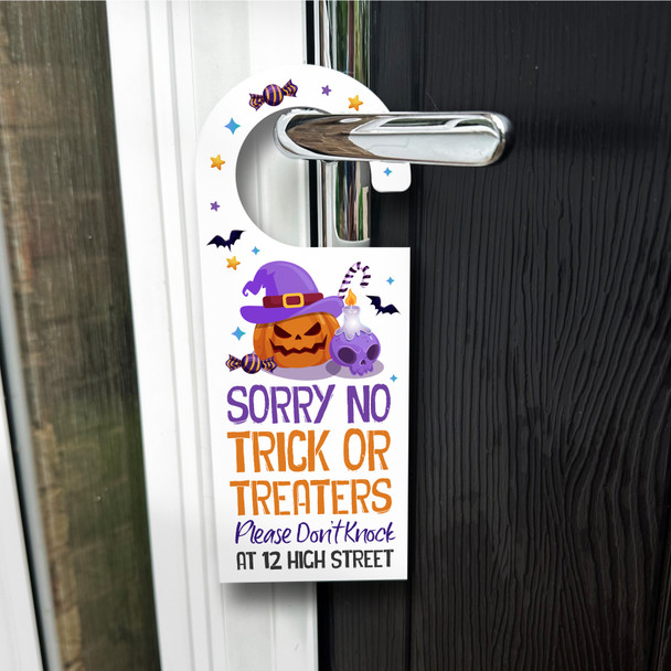 No Trick Treaters Don't Knock Halloween Outdoor Personalised Front Door Hanger