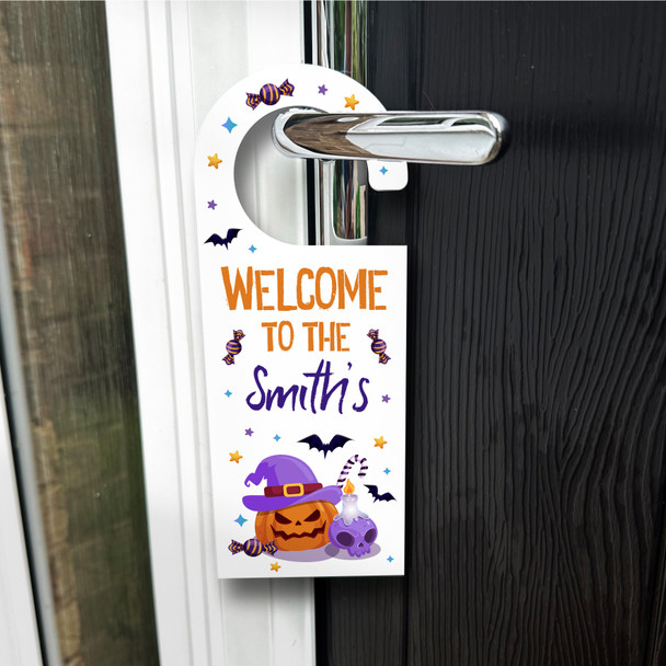 Personalized Welcome To The Family Name Pumpkin Personalised Front Door Hanger