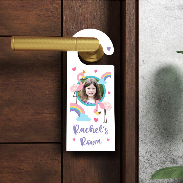 Personalized Flamingo Kids Childs Bedroom Girl Photo Personalised Door Hanger