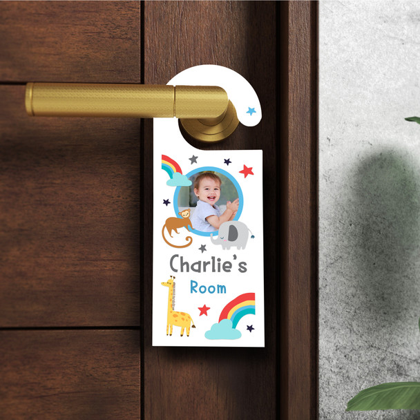 Personalized Animal Rainbow Baby Kids Bedroom Photo Personalised Door Hanger