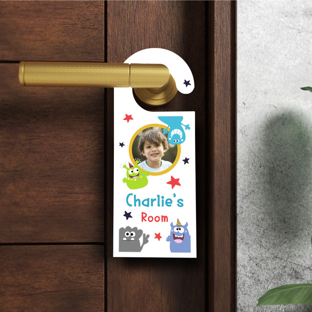 Personalized Monster Kids Childs Bedroom Boy Photo Sign Personalised Door Hanger