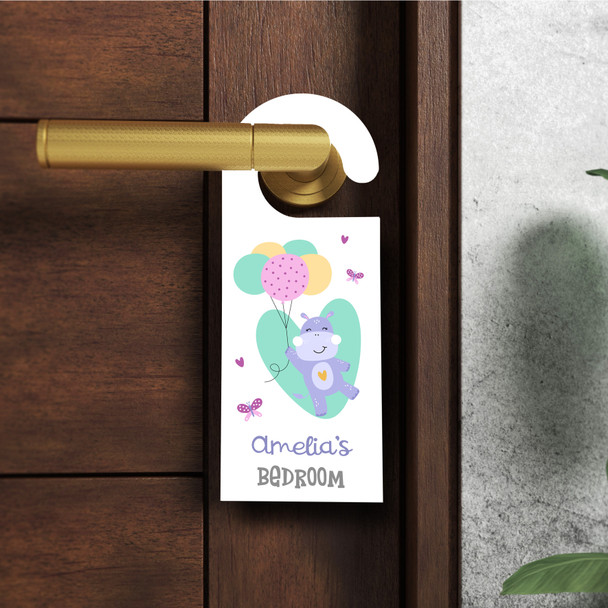 Personalized Hippo Balloons Kids Childs Bedroom Sign Personalised Door Hanger