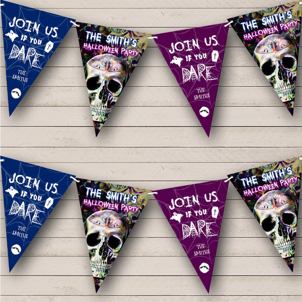 Gothic Skulls Purple Blue Personalised Decoration Banner Halloween Party Bunting