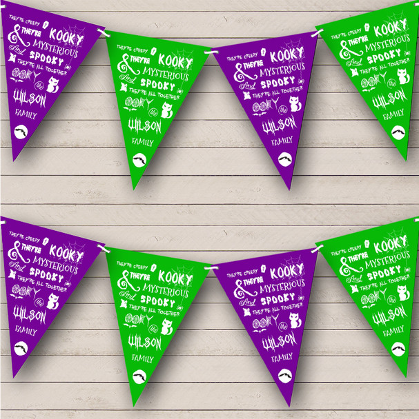 Green & Purple Addams Family Song Personalised Banner Halloween Party Bunting