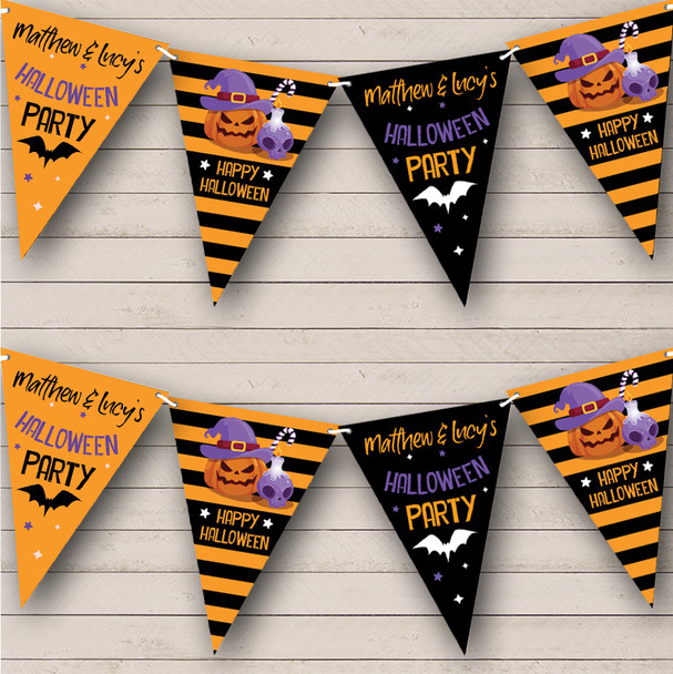 Striped Pumpkin Personalised Hanging Decoration Banner Halloween Party Bunting