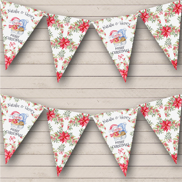 Watercolour Christmas Floral Snowman  Personalised Christmas Decoration Bunting