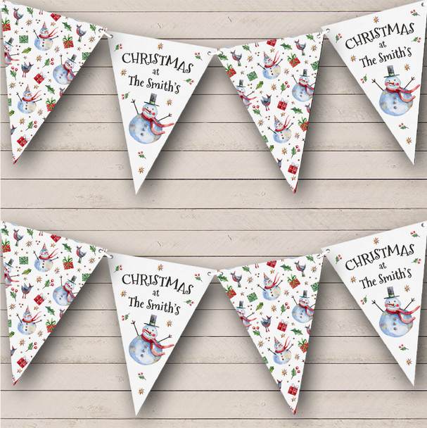 Watercolour Snowman Pattern Personalised Christmas Banner Decoration Bunting