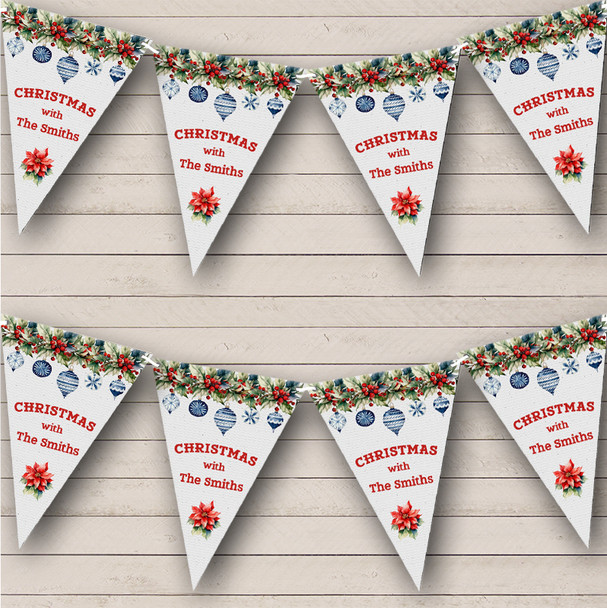 Watercolour Blue Christmas Floral Personalised Christmas Decoration Bunting