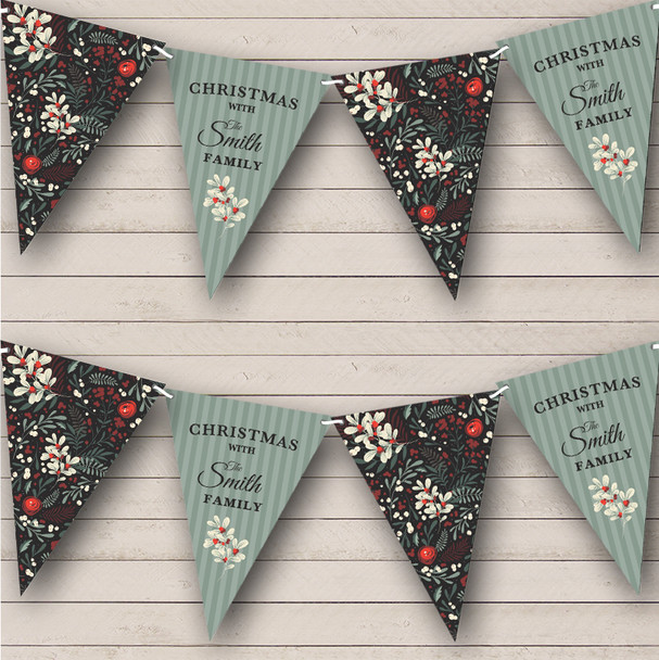 Black And Green Christmas Floral Personalised Christmas Decoration Bunting