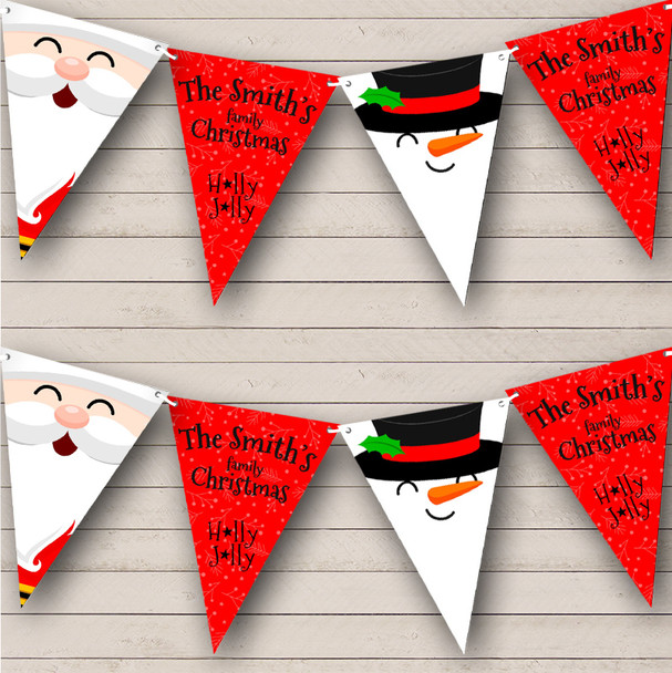 Santa Claus With Snowman Personalised Christmas Banner Decoration Bunting