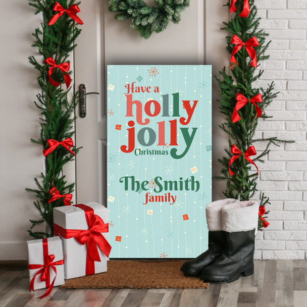 Holly Jolly Vintage Personalised Tall Decoration Christmas Indoor Outdoor Sign