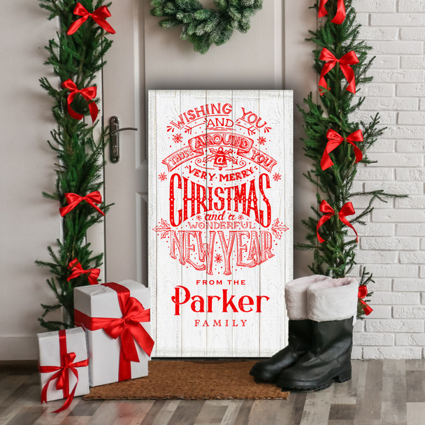 Red Lettering Personalised Tall Decoration Family Christmas Indoor Outdoor Sign