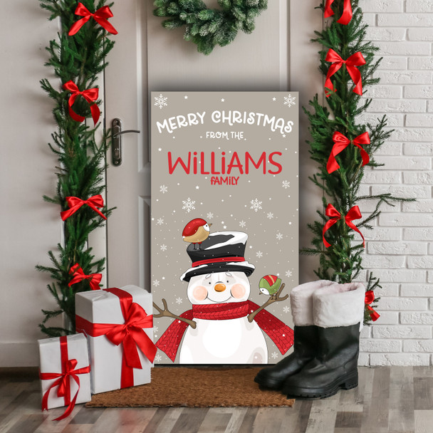 Snowman Holding Birds Personalised Tall Decoration Christmas Indoor Outdoor Sign