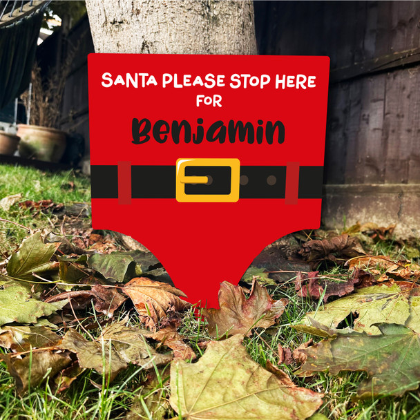 Santa Jacket Stop Here Personalised Decoration Christmas Outdoor Garden Sign