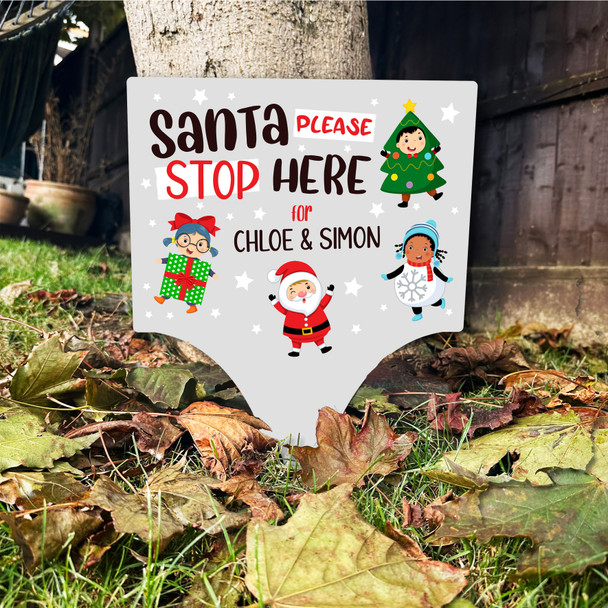 Santa Stop Here Grey Personalised Decoration Christmas Outdoor Garden Stake Sign
