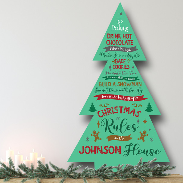 Rules Text Personalised Tree Decoration Family Christmas Indoor Outdoor Sign