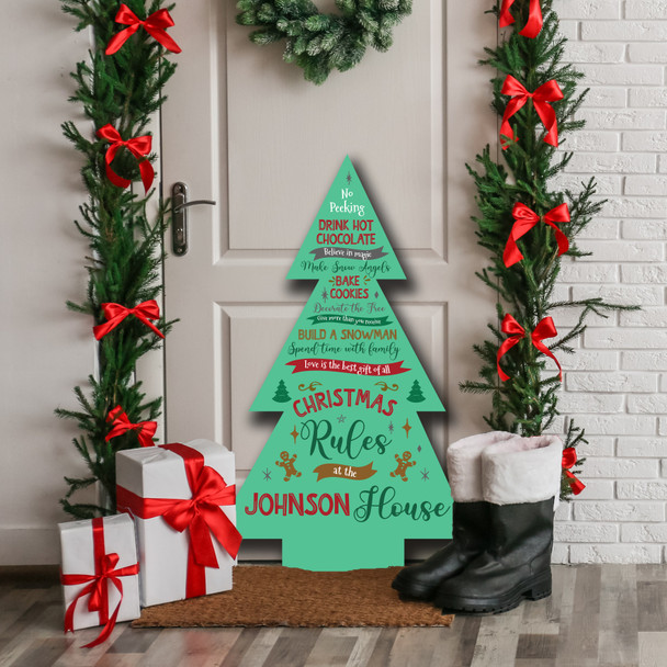 Rules Text Personalised Tree Decoration Family Christmas Indoor Outdoor Sign