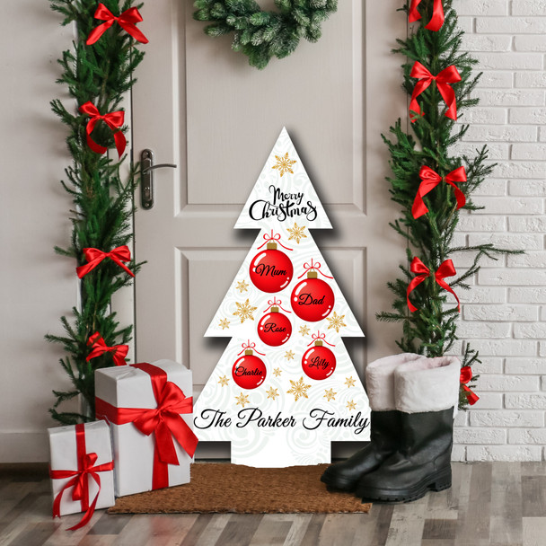 Red Balls Personalised Tree Decoration Family Christmas Indoor Outdoor Sign